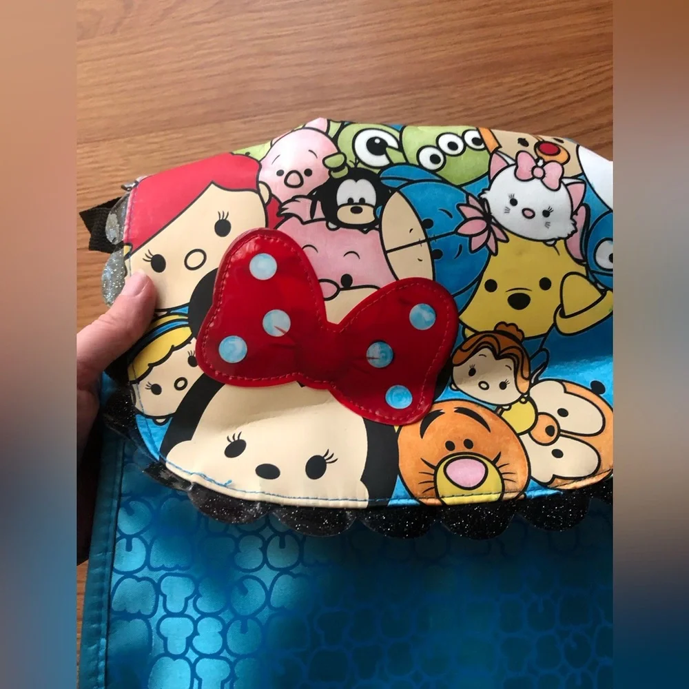 Disney Tsum Tsum Blue Crossbody Bag with Red Bow Accent